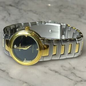 Vintage Fossil Watch Womens Arkitekt Stainless Steel Black Dial Rhinestone WORKS